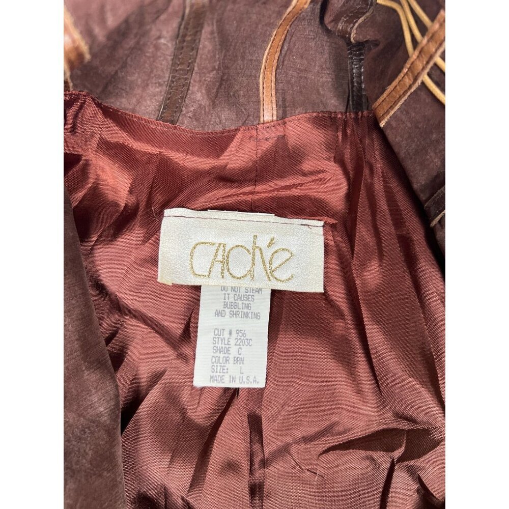 Caché Women L Vintage Brown Suede Bomber Jacket Earthy Mixed Media Made in USA - Picture 4 of 7